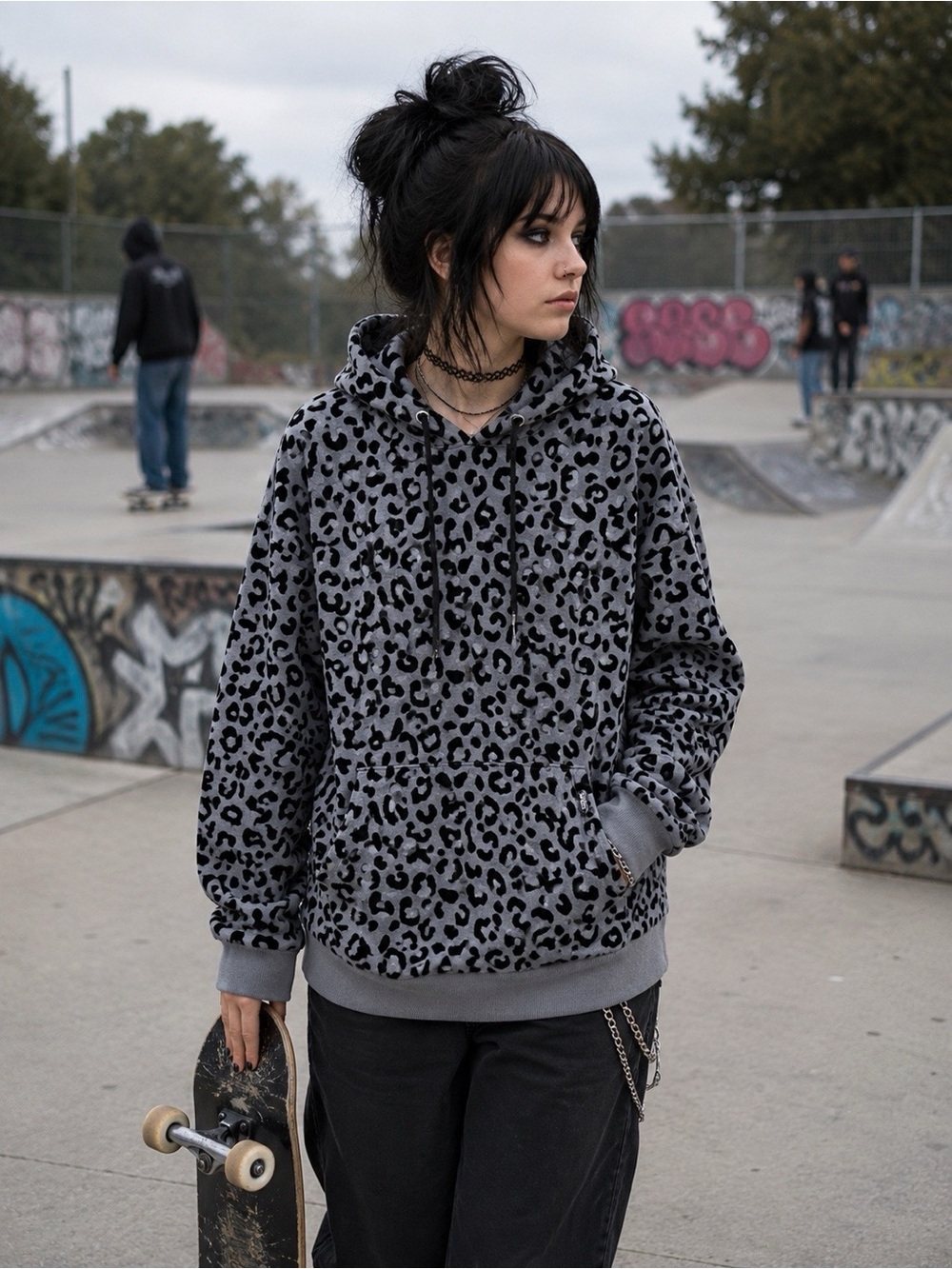 Von Dutch Periwinkle and Black Leopard Print Hoodie